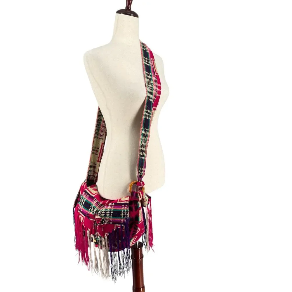Handmade Artsy Boho Festival Fringe Crossbody Colorful‎ Bag Purse 100% Wool